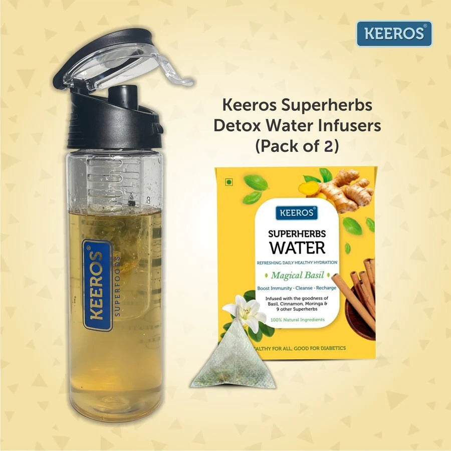 Keeros Infuser Detox Water Bottle 800 ml | BPA Free | Leak Proof, Food Grade Plastic, Durable, Non-Toxic Infuser Water Bottle with Super Easy to use Superherbs Infusers worth Rs. 100