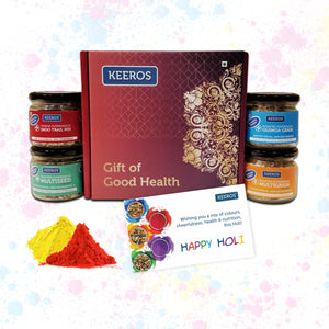 
                  
                    Load image into Gallery viewer, Keeros Healthy Holi Gift Hamper with Card : Combo of Sweet &amp;amp; Salted, Tasty &amp;amp; Nutritious Super Snacks in Glass Jars Packed in a Beautiful Gift Box
                  
                