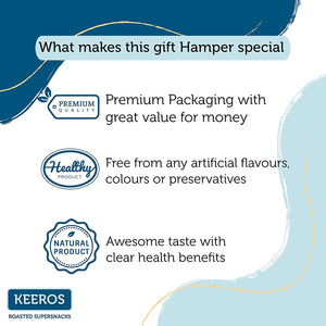 
                  
                    Load image into Gallery viewer, Keeros Healthy Holi Gift Hamper with Card : Combo of Sweet &amp;amp; Salted,Tasty &amp;amp; Nutritious Snacks in a Classy Premium Gift Box | 6 Varieties of Healthy Snack Pouches of 35g to 50g
                  
                