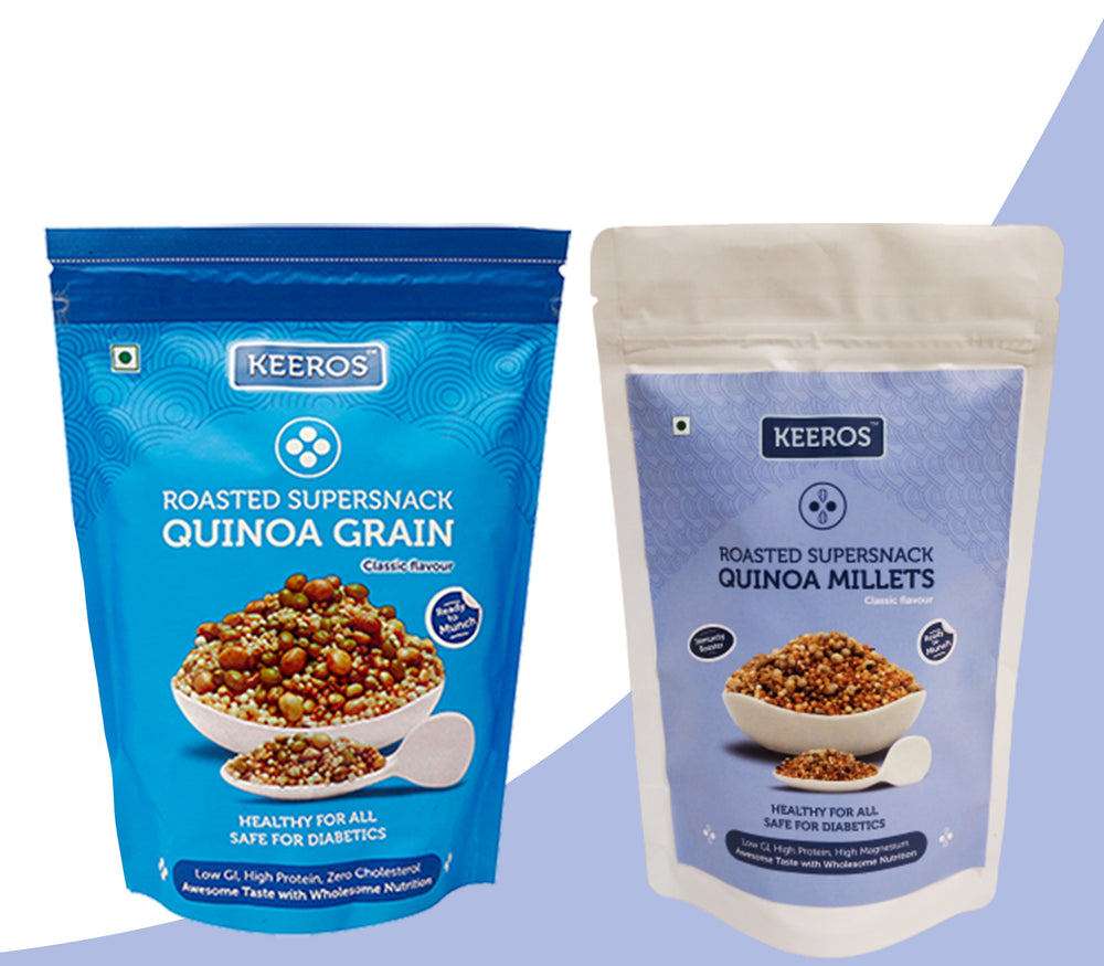 Keeros Healthy & Diabetic Friendly Namkeen  Snacks Combo - Quinoa Grain Roasted & Quinoa Millets | Low GI, High Protein & Nutritious Supernacks | Pack of (250g + 100g)