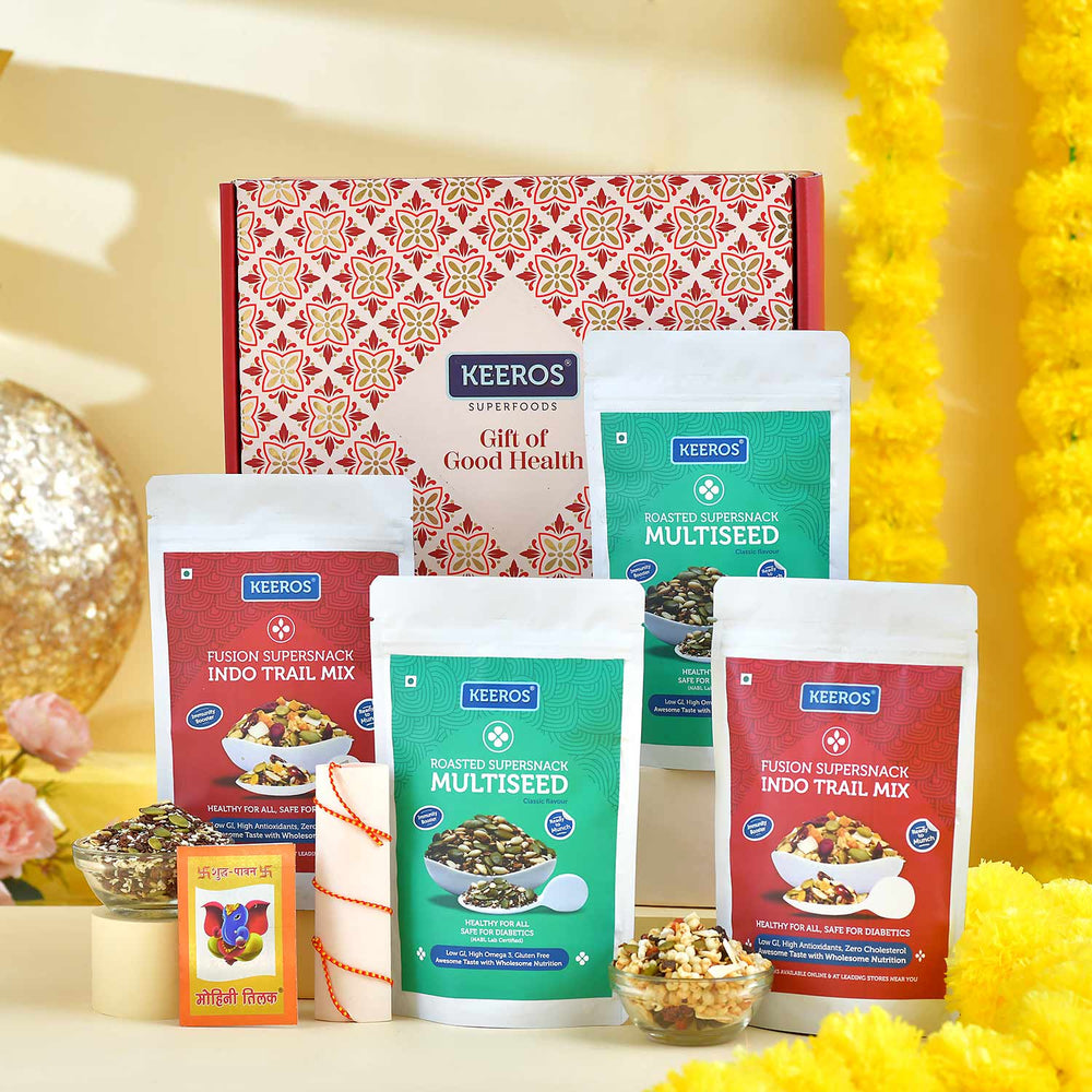 Keeros Healthy Bhai Dooj Sweets Gift Box |Combo of 2 varieties of Tasty & Nutritious Sweet Snacks (Dry Fruits mixed gift box) in Premium Gift Hamper