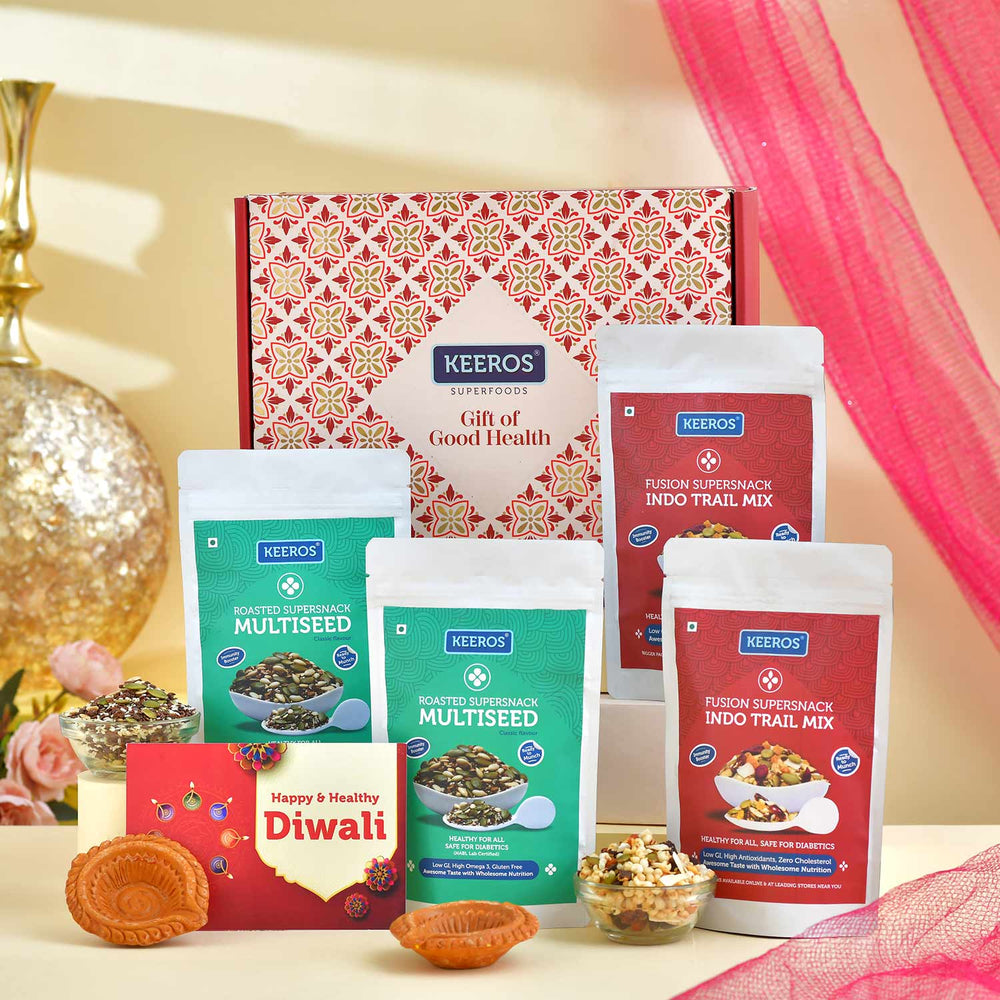 Keeros Healthy Diwali Sweets Gift Box |Combo of 2 varieties of Tasty & Nutritious Sweet Snacks (Dry Fruits mixed gift box) in Premium Gift Hamper | Perfect Diwali Gift Items for Family