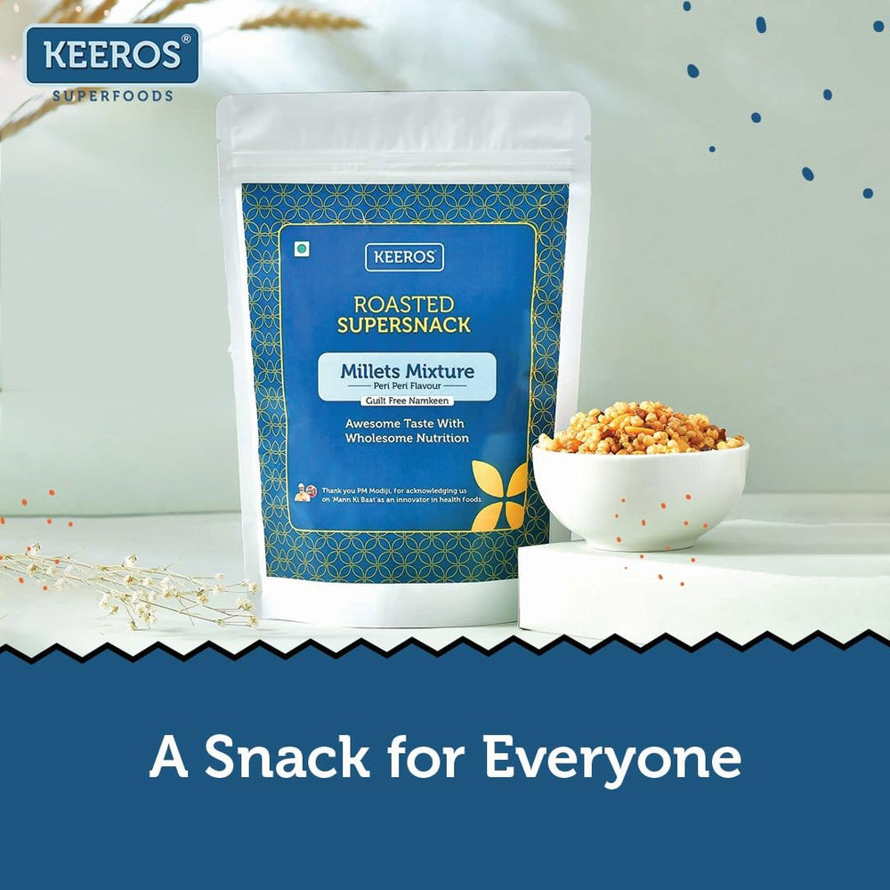 Keeros Roasted Millets Mixture – Peri Peri Flavour | Healthy Roasted Snacks for Adults & Kids | Diabetic-Friendly, High Fibre, Weight-Loss Friendly Namkeen | 180g
