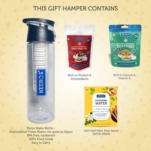 
                  
                    Load image into Gallery viewer, Keeros Healthy Diwali Gift Items: Detox Water Bottle and Superherbs Infuser Bundle with Indo Trailmix Snacks| Perfect Diwali Gifts for Friends &amp;amp; Family in a Premium Box (Dbottle+SHW4+2 Sweet MP)
                  
                