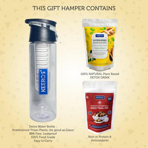 
                  
                    Load image into Gallery viewer, Keeros Healthy Bhai Dooj Gift Items: Detox Water Bottle and Superherbs Infuser Bundle with Indo Trailmix Snacks| Perfect Bhai Dooj Gifts for Friends &amp;amp; Family in a Premium Box (Dbottle+SHW10+TMMP)
                  
                