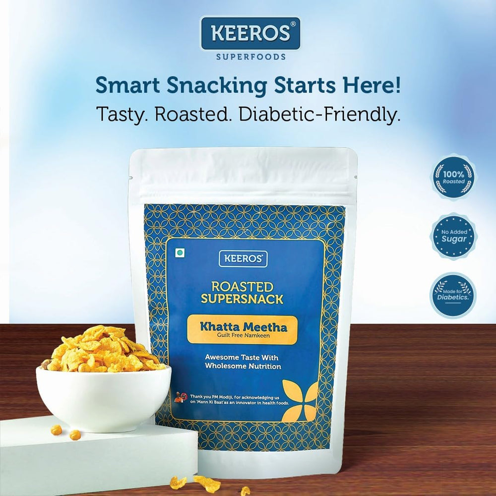 Keeros Roasted Khatta Meetha Namkeen | Diabetic-Friendly, Guilt-Free Snack | High-Fibre, Zero Cholesterol & Trans Fat |200g