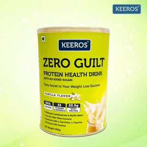 
                  
                    Load image into Gallery viewer, Keeros Zero Guilt Protein Health Drink 400g - Vanilla Flavor | Weight Loss Support with 20.5g Whey Protein, DHA, L-Carnitine, L-Taurine, Inositol | No Added Sugar, High Fiber &amp;amp; Low GI | Cholesterol &amp;amp; Trans-fat Free | Fortified with 33 Vitamins &amp;amp; Minerals
                  
                