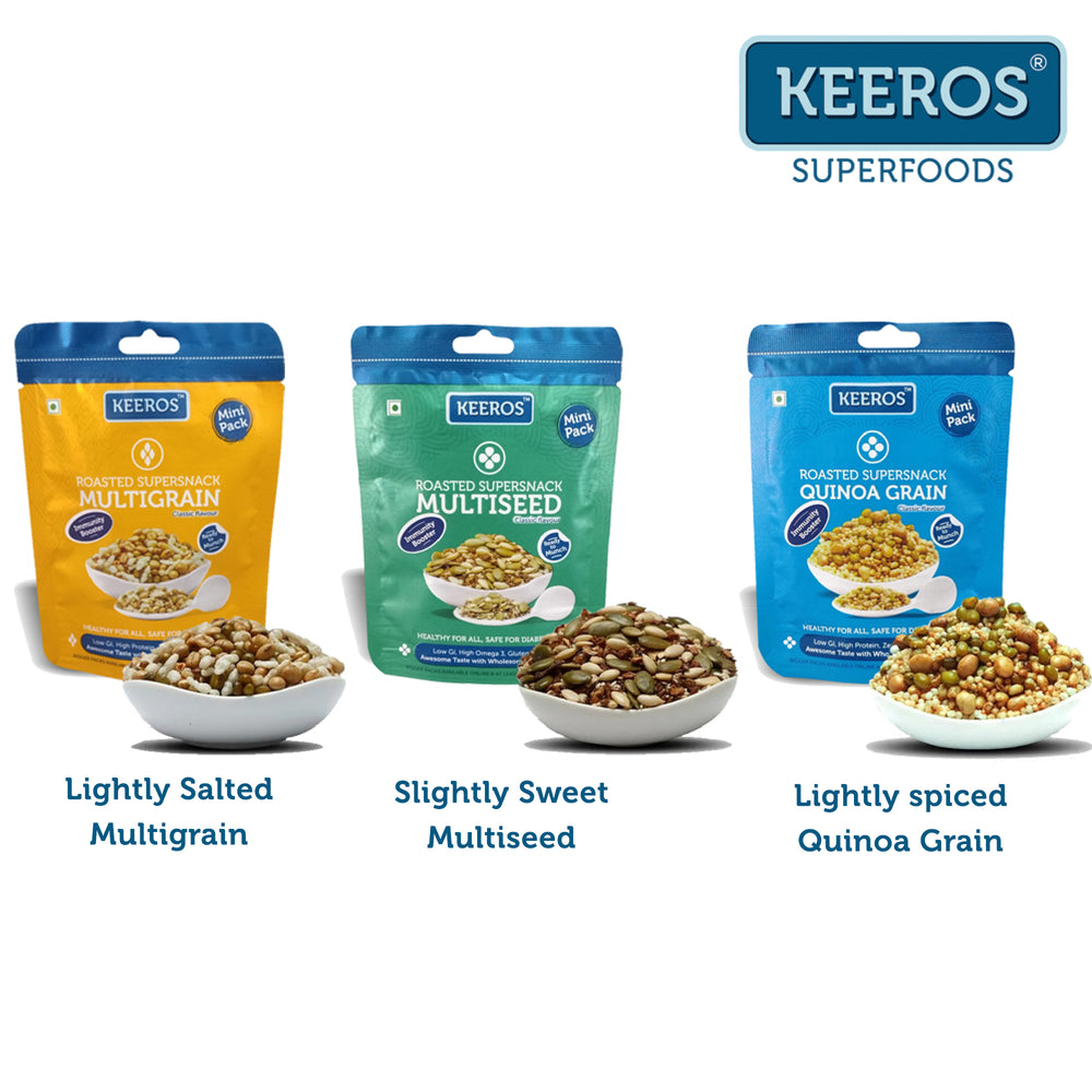 Keeros Supersnack Small Packs of 3 Varieties | Healthy & Diabetic Friendly NABL Lab Certified Super Snacks