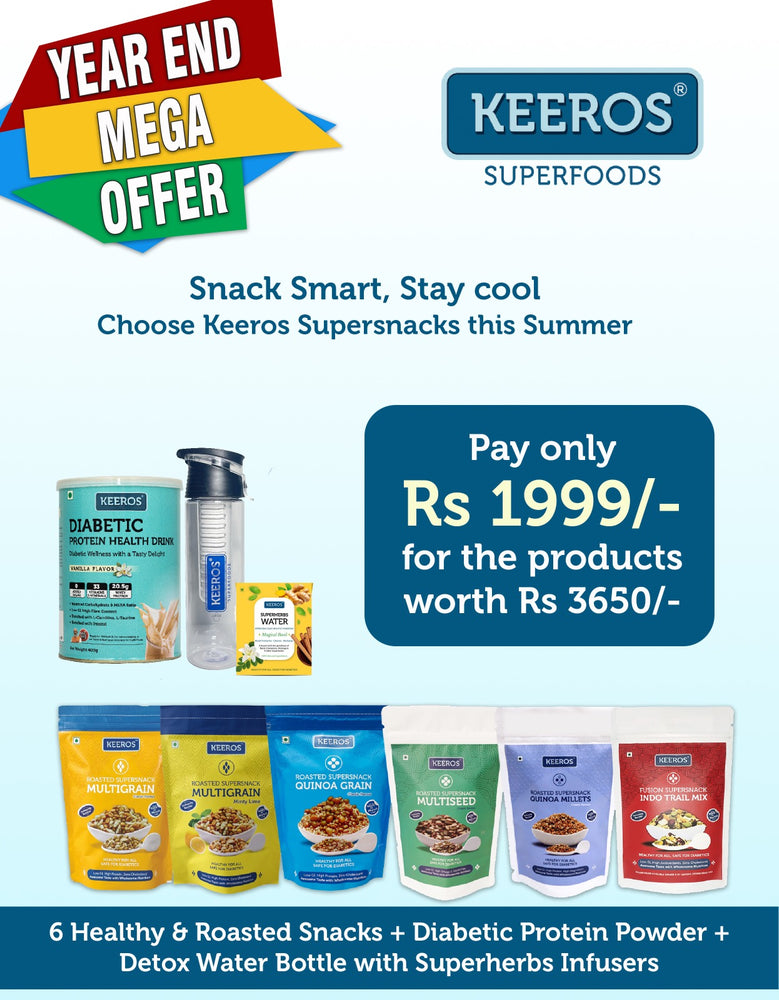 Year End Mega Offer | Keeros Healthy & Diabetic Friendly Supersnacks | Combo Packs of 6 varieties | Detox Water Bottle & Superherbs Infusers | 400g Sugarfree Protein Powder Specially Formulated for Keeros!