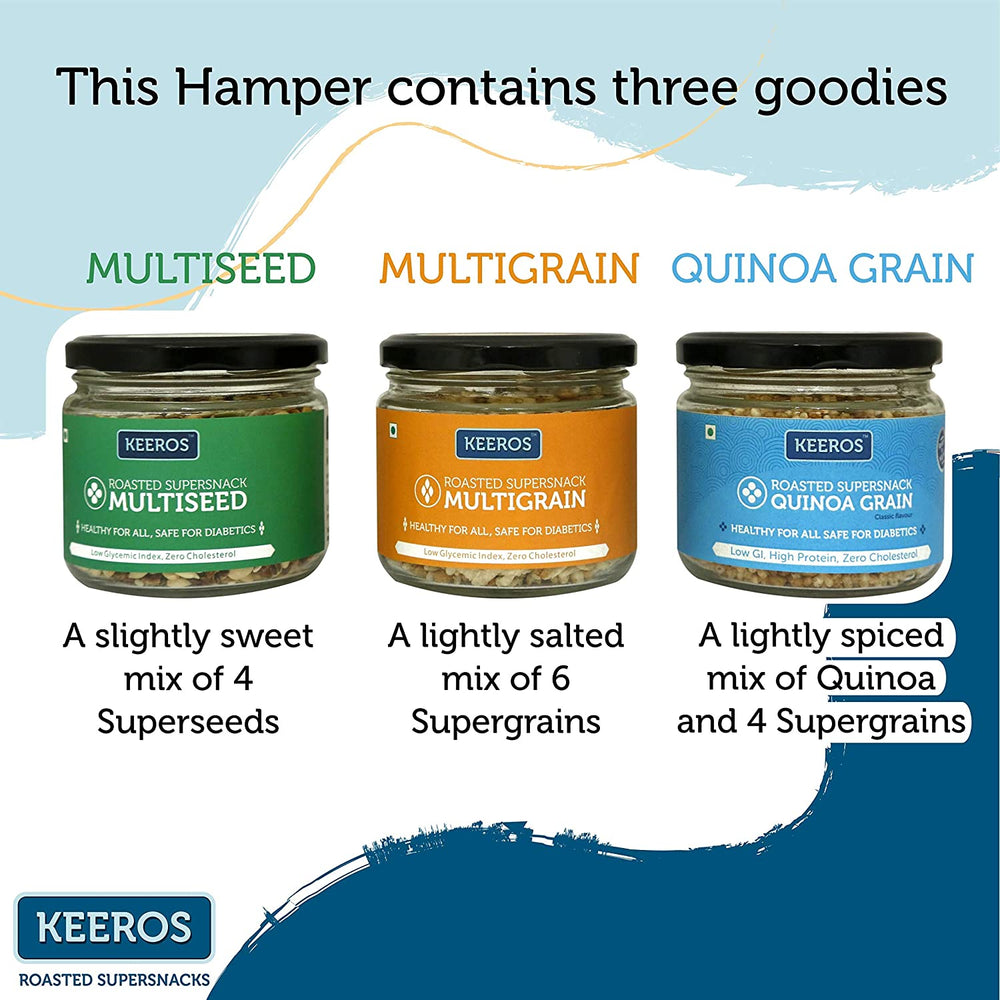 
                  
                    Load image into Gallery viewer, Keeros Healthy Diwali Gift Box with Card : Combo of Sweet &amp;amp; Salted, Tasty &amp;amp; Nutritious Super Snacks in Elegant Glass Jars Packed in Premium Gift Hamper with 2 Beautiful Diyas | Diwali Gift for Family and Friends
                  
                