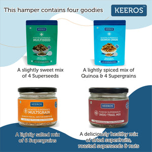 
                  
                    Load image into Gallery viewer, Keeros Healthy Snacks Gift for Birthday/Anniversary/Get Well Soon with Wishes Card | Combo of Sweet &amp;amp; Salted, Tasty &amp;amp; Nutritious Roasted Super Snacks in Beautiful Premium Gift Pack | Combo of 4 Healthy Super Snacks
                  
                