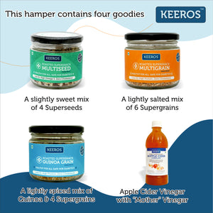 
                  
                    Load image into Gallery viewer, Keeros Healthy Diwali Gift Hamper with Card : Combo of Sweet &amp;amp; Salted, Tasty &amp;amp; Nutritious Snacks &amp;amp; Health Drink in a Premium Gift Box | Combo of 3 Supersnacks &amp;amp; Apple Cider Vinegar
                  
                