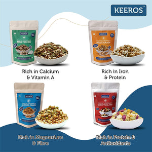 
                  
                    Load image into Gallery viewer, Keeros Healthy Holi Gift Hamper with Card for Friends &amp;amp; Family | Variety of Sweet &amp;amp; Salted, Tasty &amp;amp; Nutritious Roasted Super Snacks | 4 Healthy Snacks Pouches of 35 to 50 Grams
                  
                