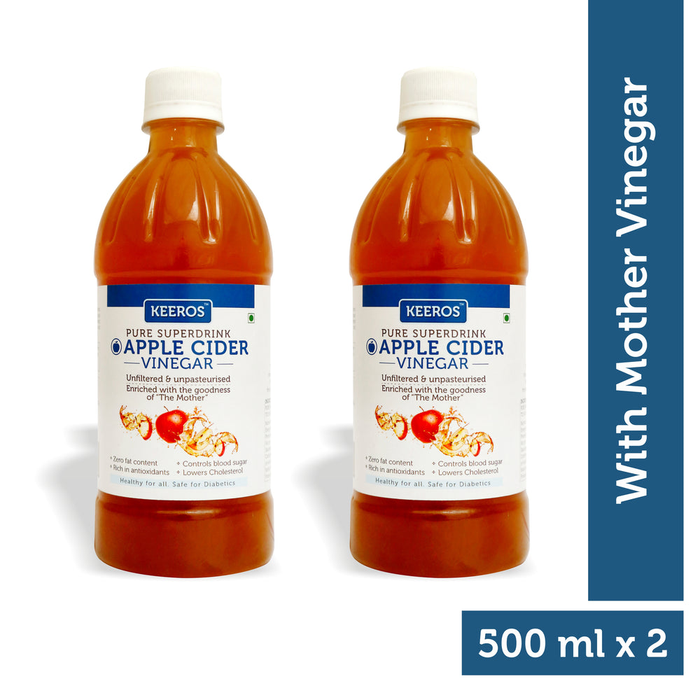 Keeros Apple Cider Vinegar with Mother Vinegar | 100% Natural, Raw, Unfiltered, Unpasteurized | Pack of 2x500ml