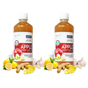 
                  
                    Load image into Gallery viewer, Keeros Apple Cider Vinegar for Diabetics &amp;amp; Weight Watchers | Infused with Ginger, Lemon &amp;amp; Garlic | 100% Natural, Pure, Raw, Unfiltered with Mother Vinegar | No Added Sugar | Pack of 2x500ml
                  
                