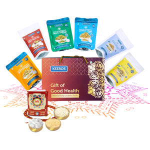 
                  
                    Load image into Gallery viewer, Keeros Healthy Bhai Dooj Gift Hamper with Roli Moli Chandan Tikka Chawal Mishri Pack : Combo of Sweet &amp;amp; Salted, Tasty &amp;amp; Nutritious Snacks in a Classy Premium Gift Box | 6 Varieties of Healthy Snack Pouches of 35g to 50g
                  
                