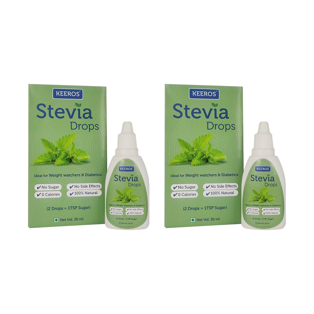 Keeros Stevia Drops Liquid Sweetener- 100% Natural Extract of Stevia Leaves | Zero Calories, Zero GI Sugar Substitute | Ideal for Diabetics & Weight Loss | Best Sugar Free Stevia Liquid Drops | Pack of 2x30ml