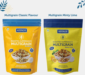 
                  
                    Load image into Gallery viewer, Keeros Healthy &amp;amp; Diabetic Friendly Namkeen &amp;amp; Snacks Combo - Multigrain Classic Flavour &amp;amp; Multigrain Minty Lime | Low GI, High Protein &amp;amp; Nutritious SuperSnacks | Pack of (400g + 2x 200g)
                  
                